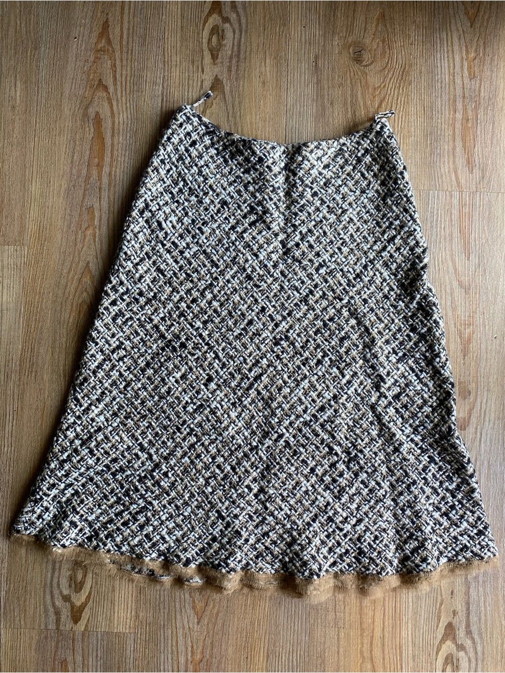 Prada A-Line Tweed Skirt in Black and Cream